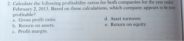 Solved 2. Calculate The Following Profitability Ratios For | Chegg.com