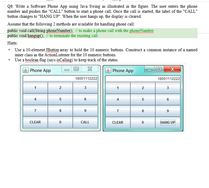 Solved Write a Software Phone App using Java Swing as | Chegg.com