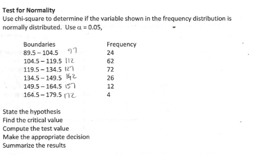 Solved Test For Normality Use Chi-square To Determine If | Chegg.com