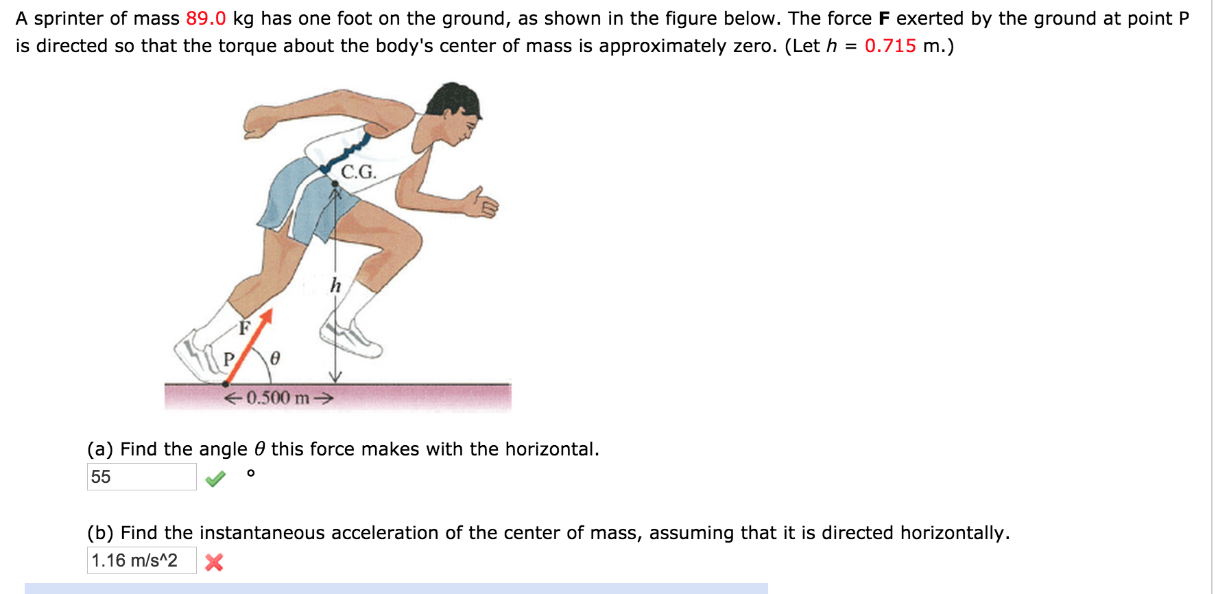 Solved Help With Part B! A Sprinter Of Mass 89.0 Kg Has One | Chegg.com