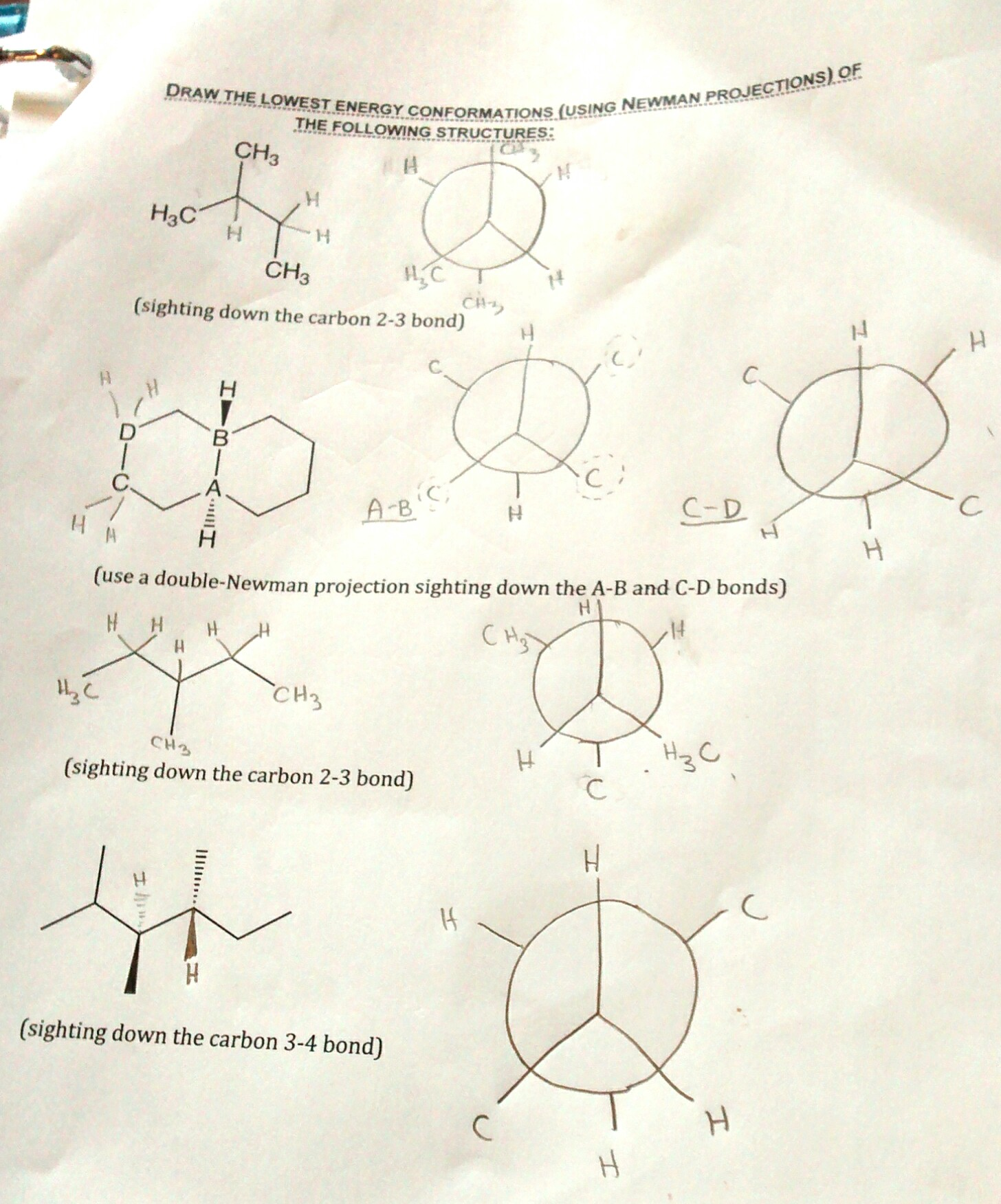 Solved Newman projections... Here's a worksheet I'm working