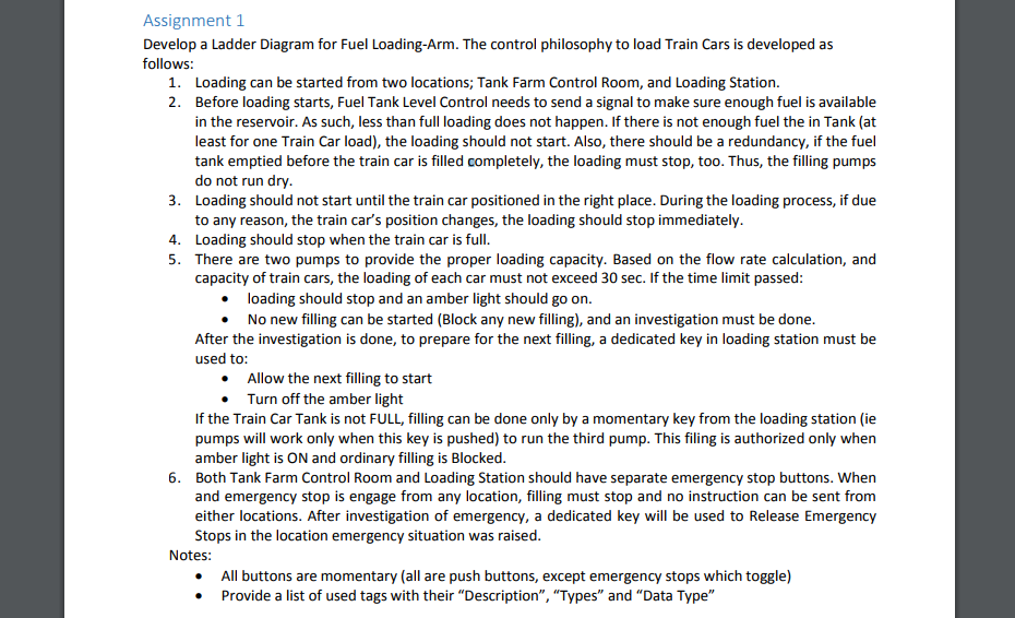 Solved Assignment 1 Develop a Ladder Diagram for Fuel