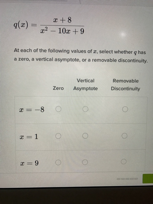 Solved Q x X 8 x 2 10x 9 At Each Of The Following Chegg