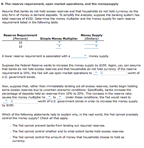 reserve requirement reserves hold solved excess banks assume money operations market open transcribed problem text been supply suppose multiplier currency