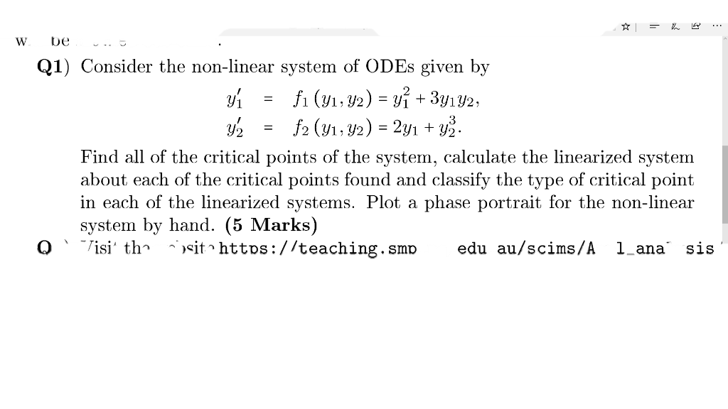 Solved Consider The Non linear System Of ODEs Given By Y 1 Chegg Solved Consider The Non linear System Of ODEs Given By Y 1 Chegg