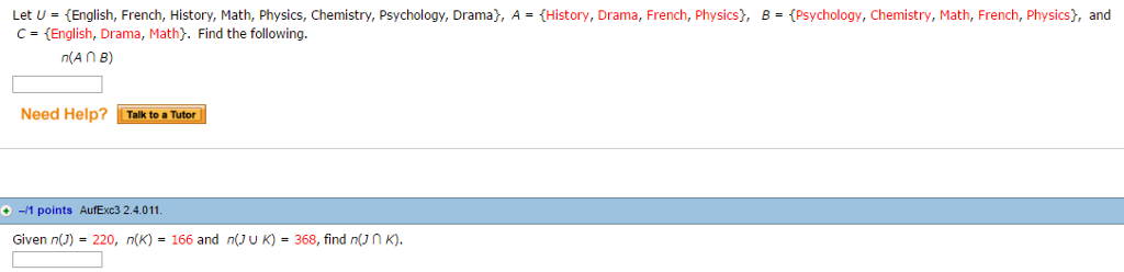 Solved Let U {English, French, History, Math, Physics, | Chegg.com