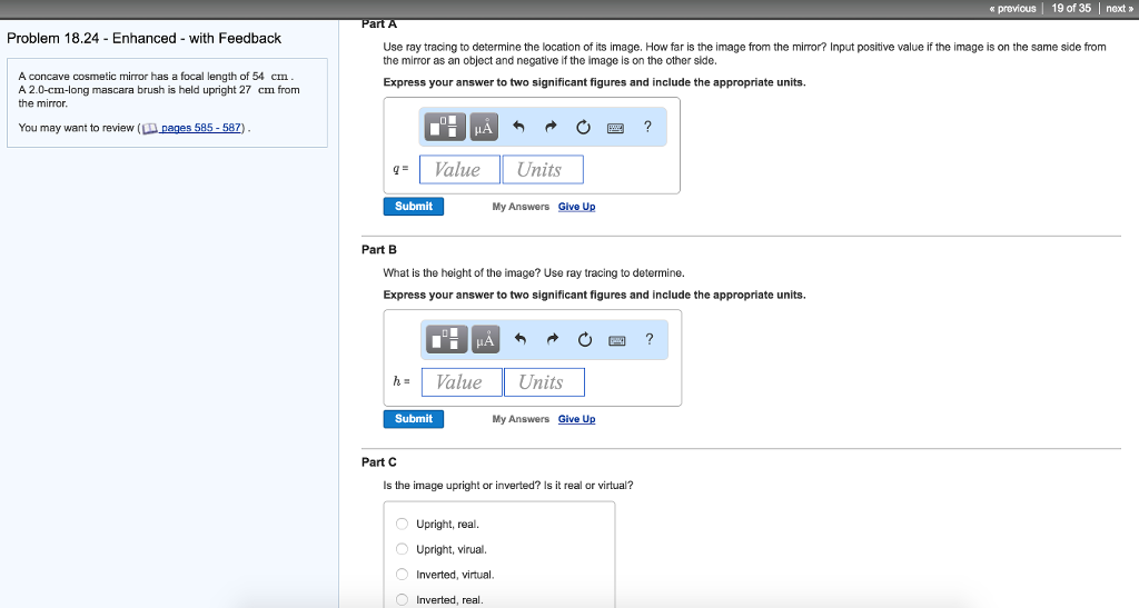 Solved A concave cosmetic mirror has a focal length of 54
