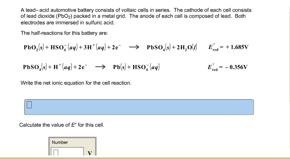 Solved A leadacid automotive battery consists of voltaic
