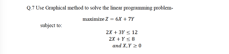Solved Q.7 Use Graphical method to solve the linear | Chegg.com
