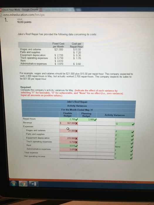Solved Jake's Roof repair has provided the following data