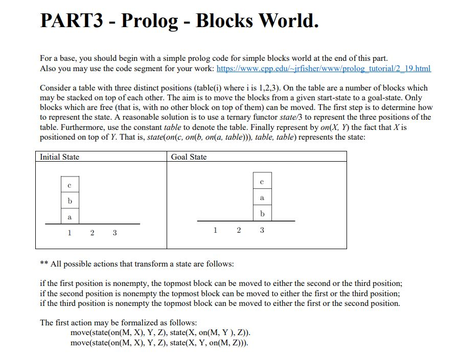 PART3 - Prolog - Blocks World. For a base, you should | Chegg.com