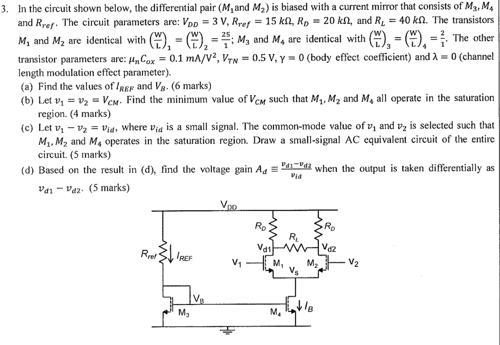 3. In the circuit shown below, the differential pair | Chegg.com