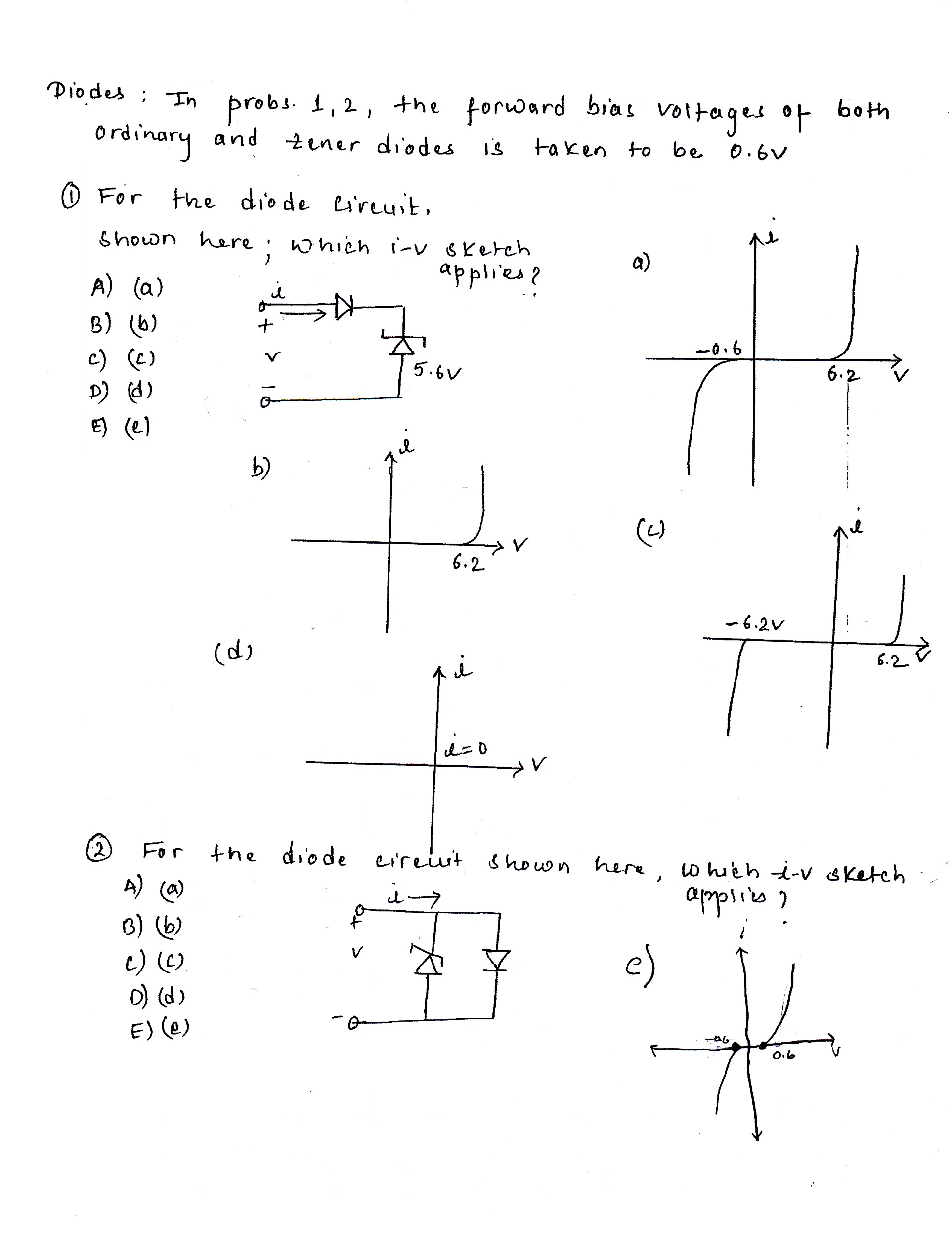Solved Diode: In Probs. 1,2 the forward bias voltages of | Chegg.com