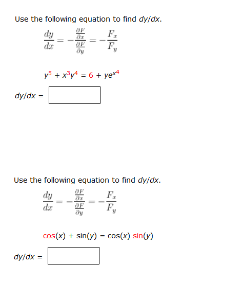 Solved Use The Following Equation To Find Dydx Dydx 9203