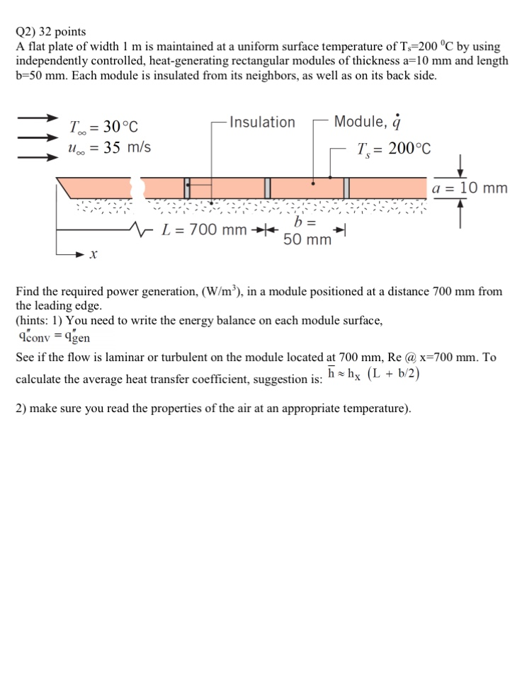 Solved Q2) 32 points A flat plate of width 1 m is maintained | Chegg.com