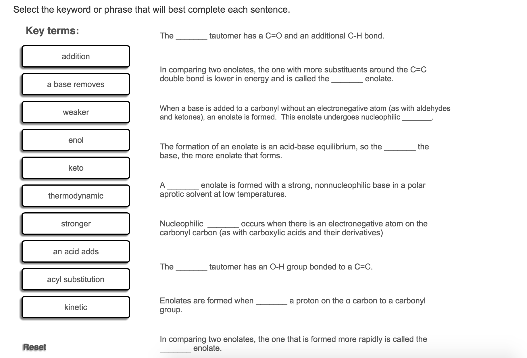 Solved Select The Keyword Or Phrase That Will Best Complete | Chegg.com