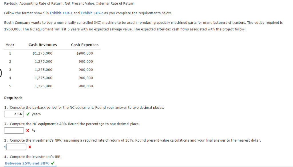 Solved Payback, Accounting Rate of Return, Net Present