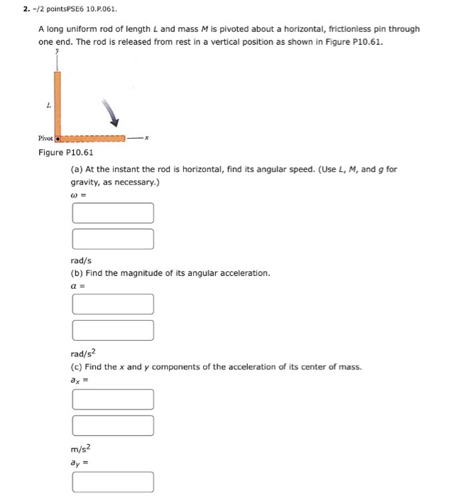 Solved A Long Uniform Rod Of Length L And Mass M Is Pivoted | Chegg.com