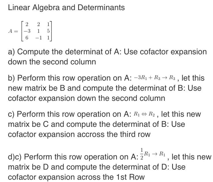 cofactor expansion linear algebra