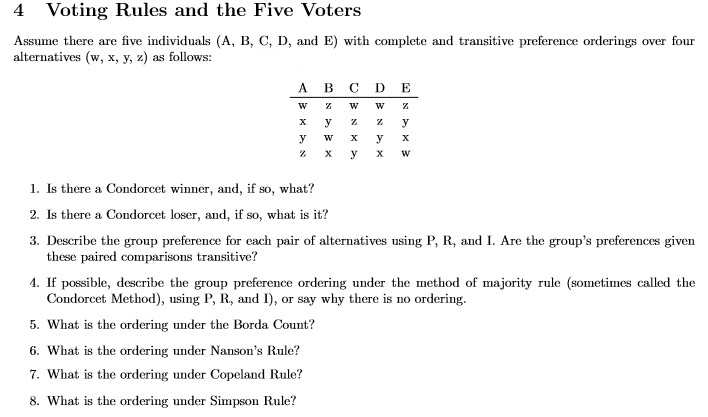 4 Voting Rules and the Five Voters Assume there are | Chegg.com