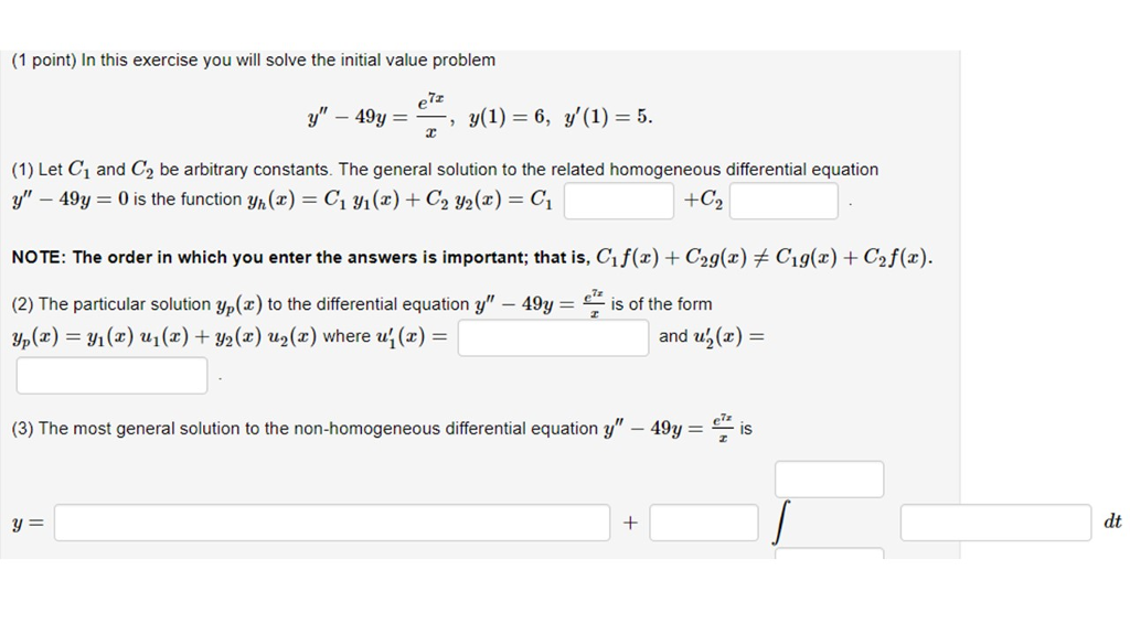 Solved (1 point) In this exercise you will solve the initial | Chegg.com