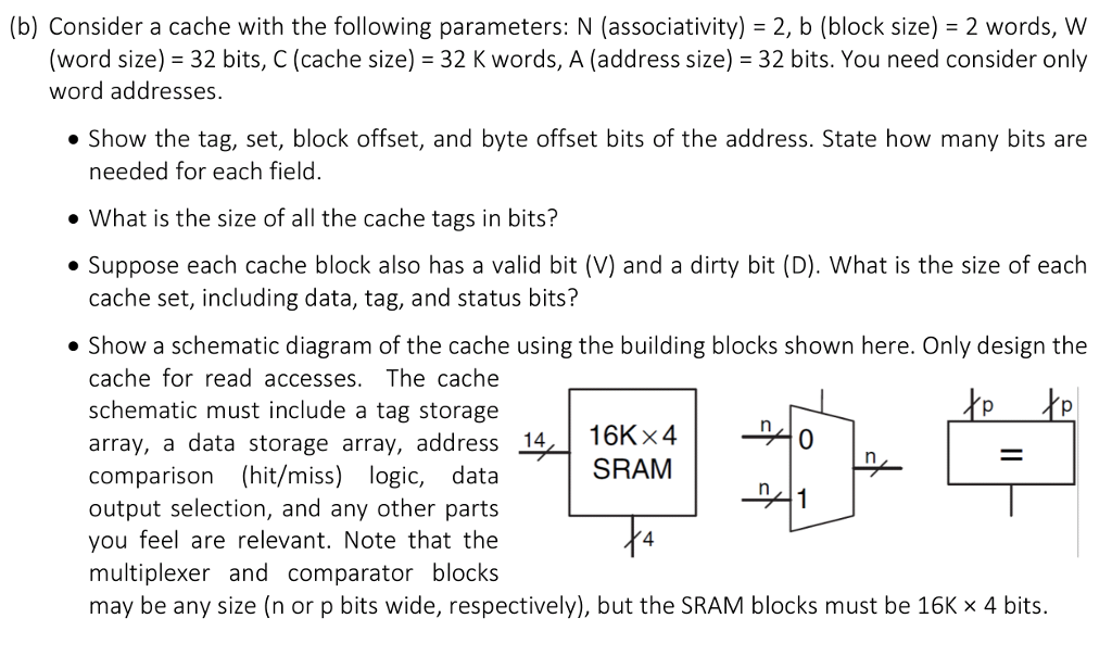 Solved (b) Consider A Cache With The Following Parameters: N | Chegg.com