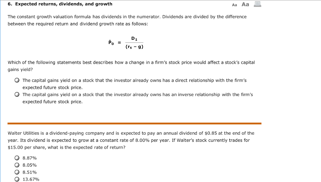 6 Expected Returns Dividends And Growth The Chegg