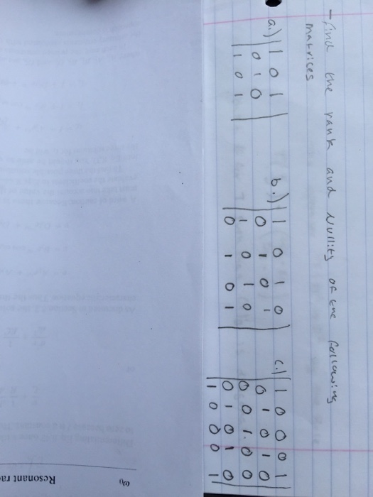 find the rank and nullity of the following matrices