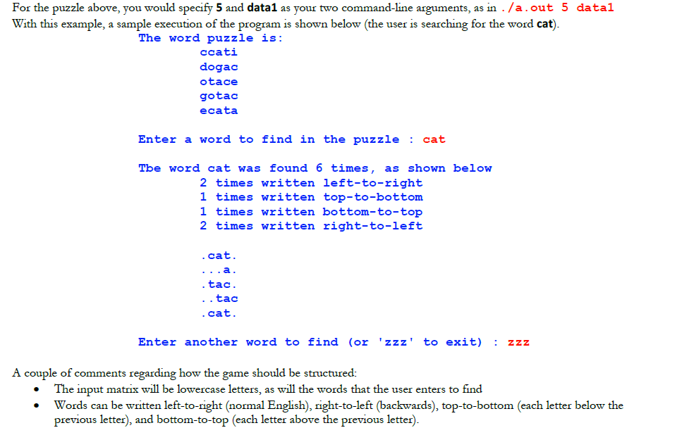 C language Simple Crossword puzzle horizantal and | Chegg.com
