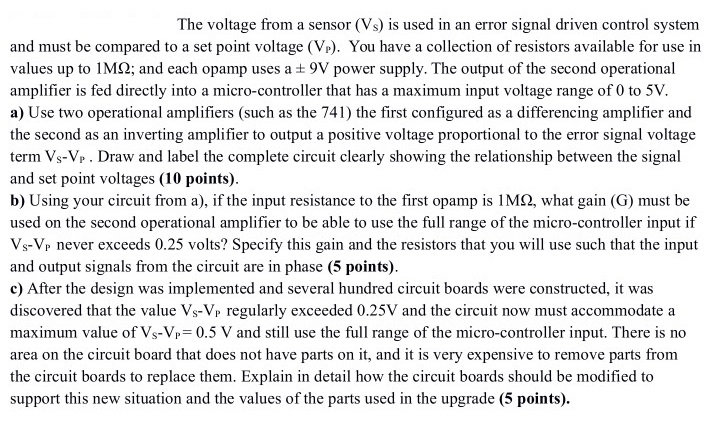 Solved The voltage from a sensor (V_s) is used in an error | Chegg.com