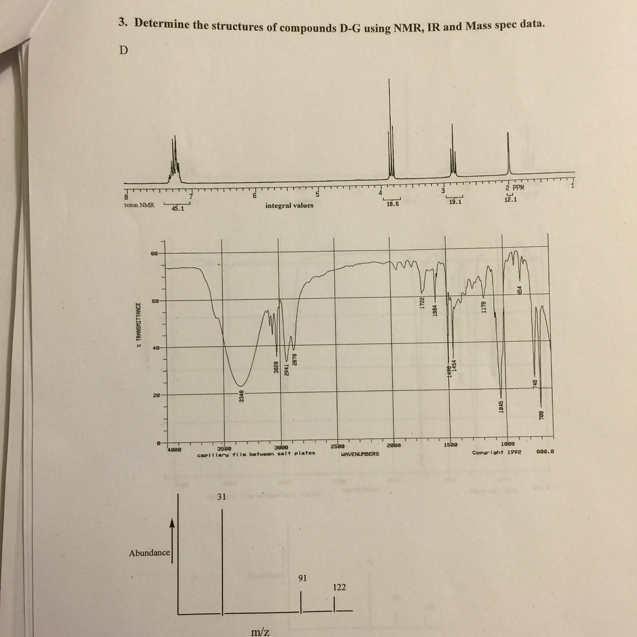 Solved Determine the structures of compounds DG using NMR,