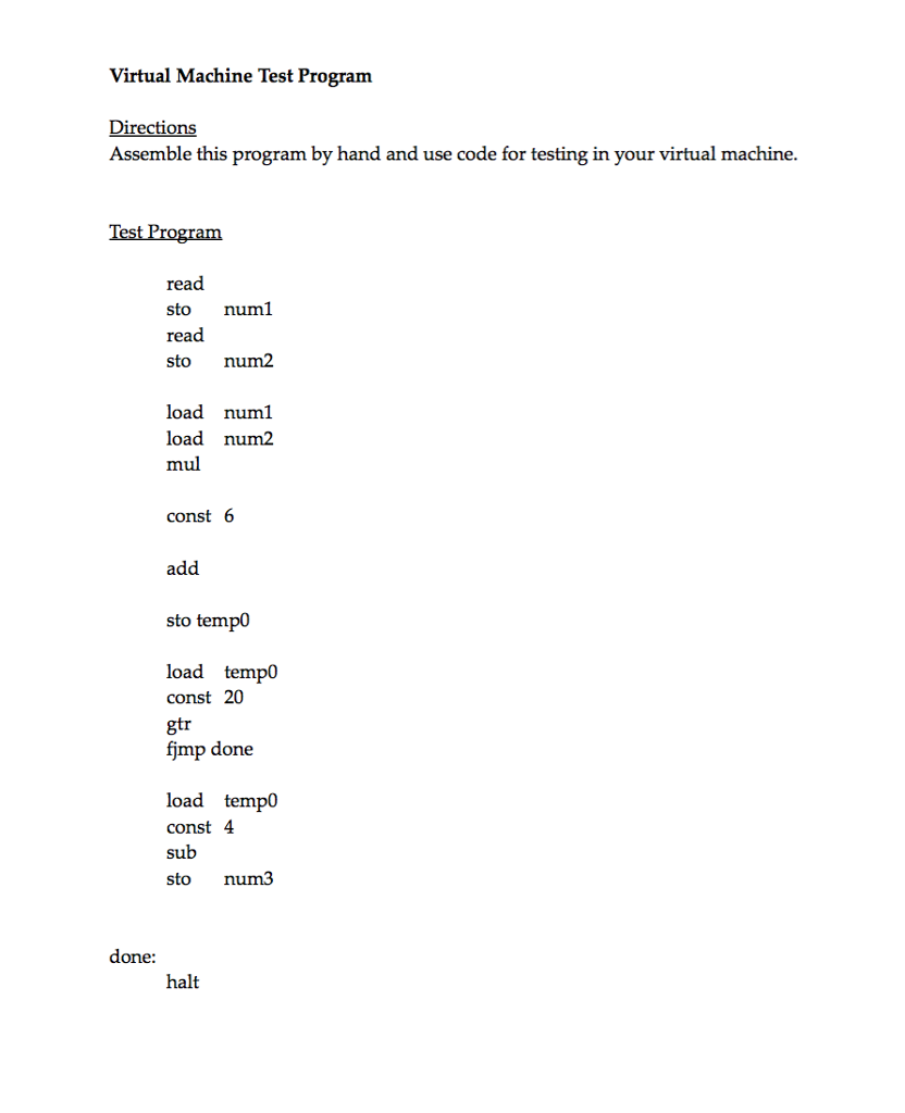 Virtual Machine Instructions Syntax Solved CS 13 Virtual Machine Proiect Implement the a virtual | Chegg.com