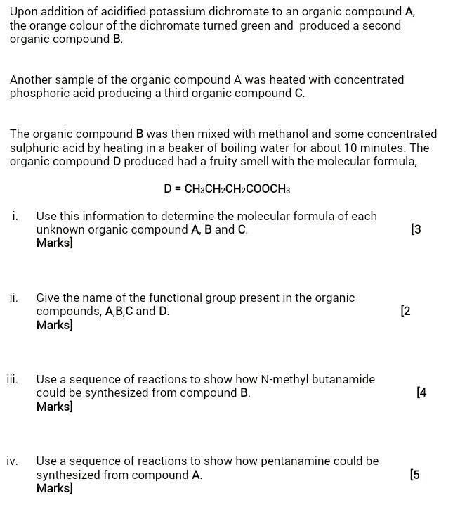 Solved Upon addition of acidified potassium dichromate to an