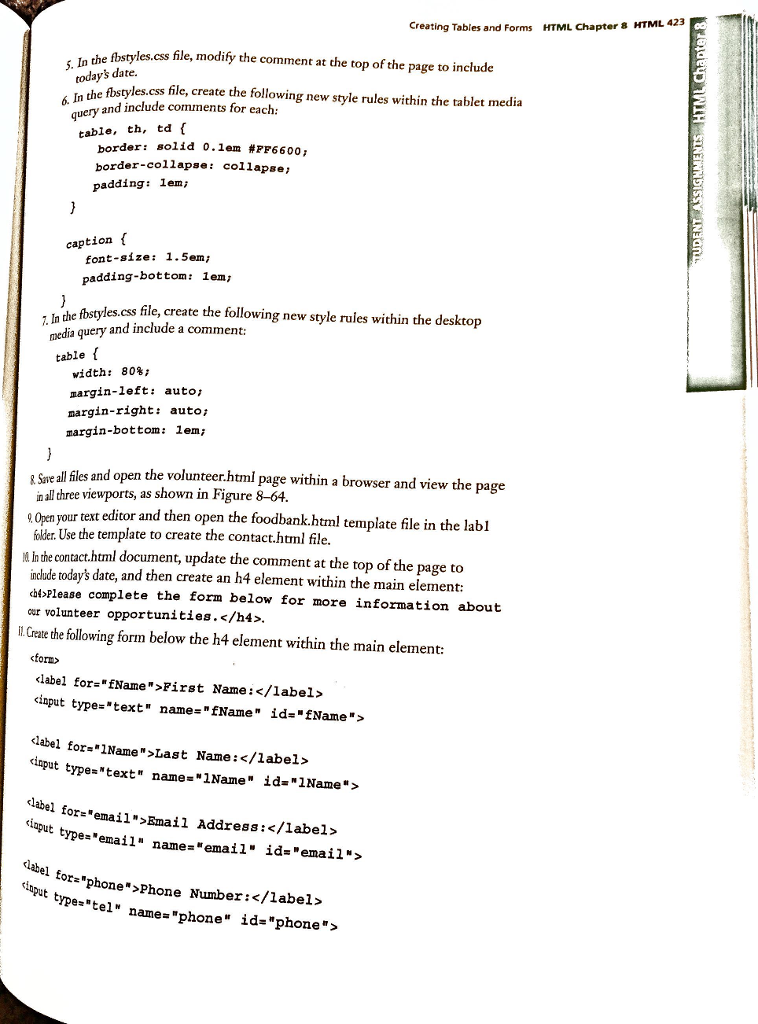 Creating Tables and Forms HTML Chapter 8 HTML 423 che | Chegg.com
