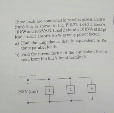 Solved Three loads are connected in parallel across a 250 V | Chegg.com