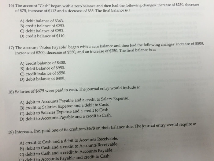 Solved The account "Cash" began with a zero balance and then | Chegg.com