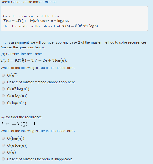 Solved Recall Case-2 of the master method: Consider | Chegg.com