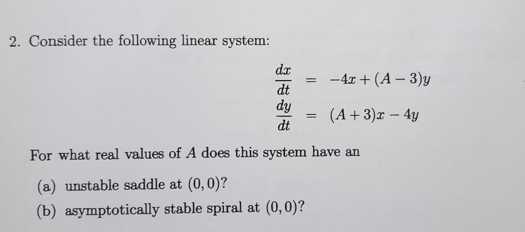 Solved Consider The Following Linear System Dx Dt 4x