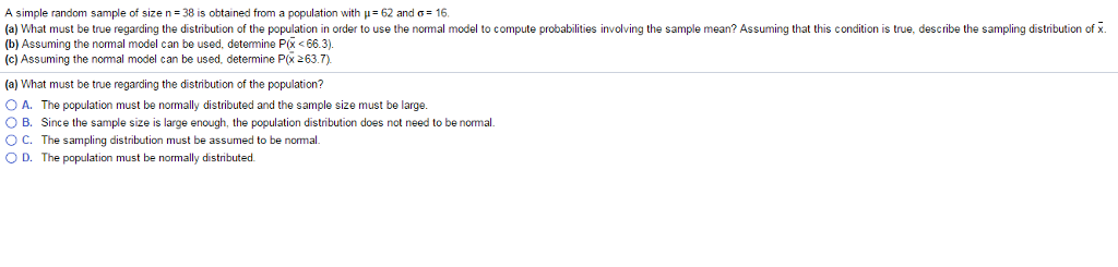 Solved A simple random sample of size n = 38 is obtained | Chegg.com