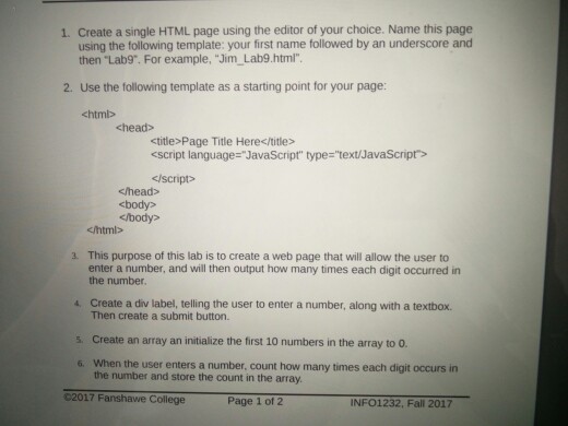 Solved 1. Create A Single HTML Page Using The Editor Of Your | Chegg.com