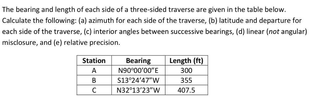 Solved The Bearing And Length Of Each Side Of A Three sided Chegg