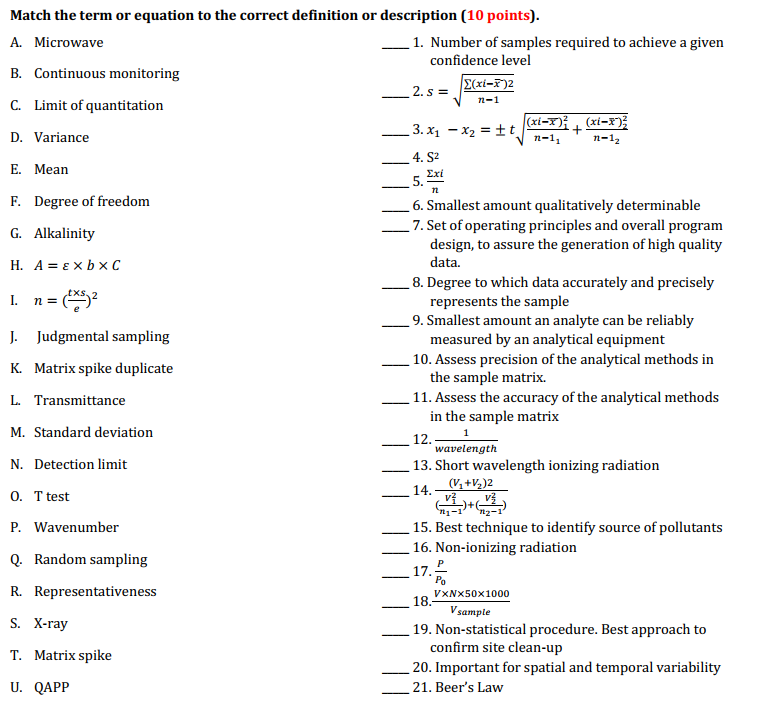 Solved Match the term or equation to the correct definition