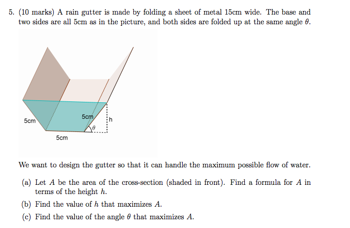 Solved A Rain Gutter Is Made By Folding A Sheet Of Metal 7969