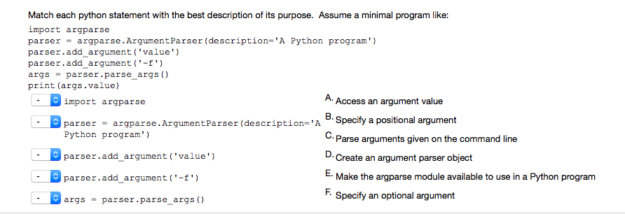 Solved Match each python statement with the best description | Chegg.com