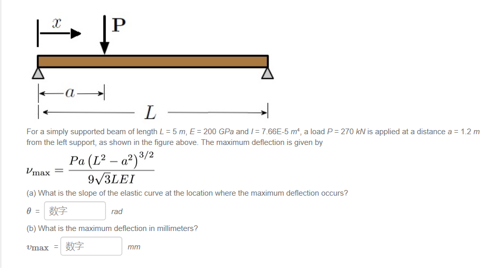 Solved For a simply supported beam of length L = 5 m, E = | Chegg.com