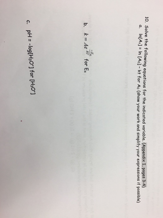 Solved Solve The Following Equations For The Indicated | Chegg.com