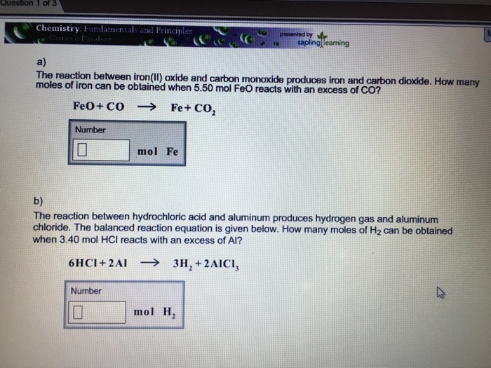Solved The reaction between iron(ll) oxide and carbon