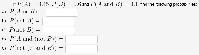 Solved If P A 0 45 P B 0 6 And P A And B 0 1 Find Chegg Solved If P A 0 45 P B 0 6 And P A And B 0 1 Find Chegg