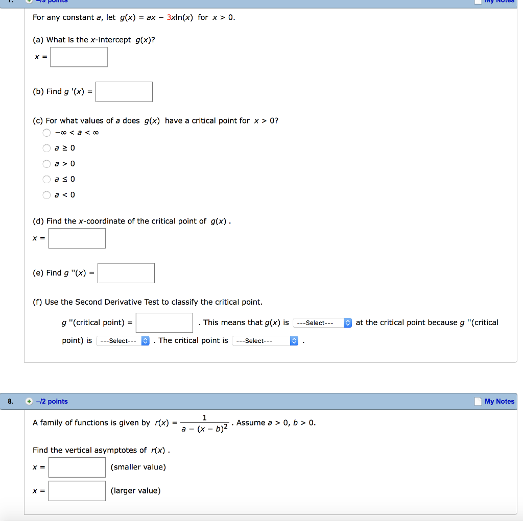 Solved For any constant a, let g(x) = ax-3xln(x) for x > 0 | Chegg.com