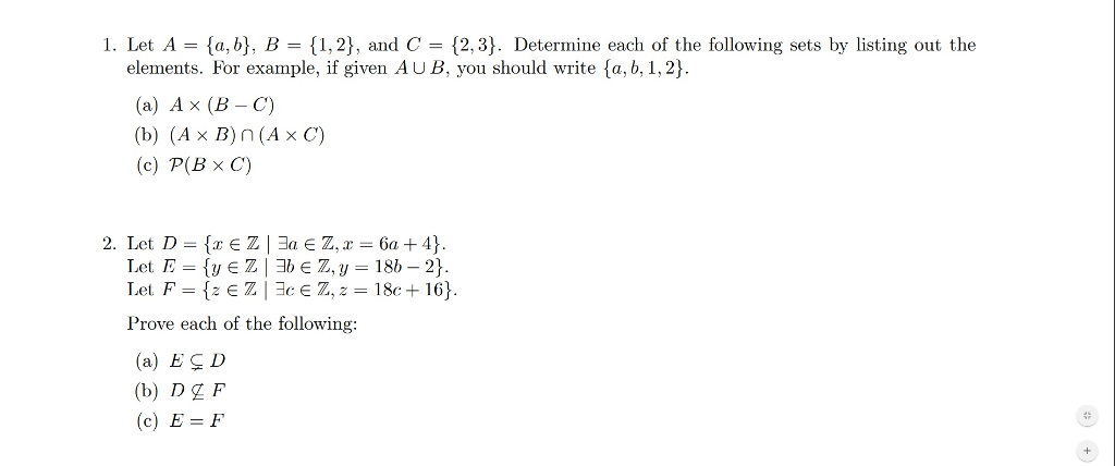 Solved 1. Let A = {a, B), B = {1, 2), And C = {2.3). | Chegg.com